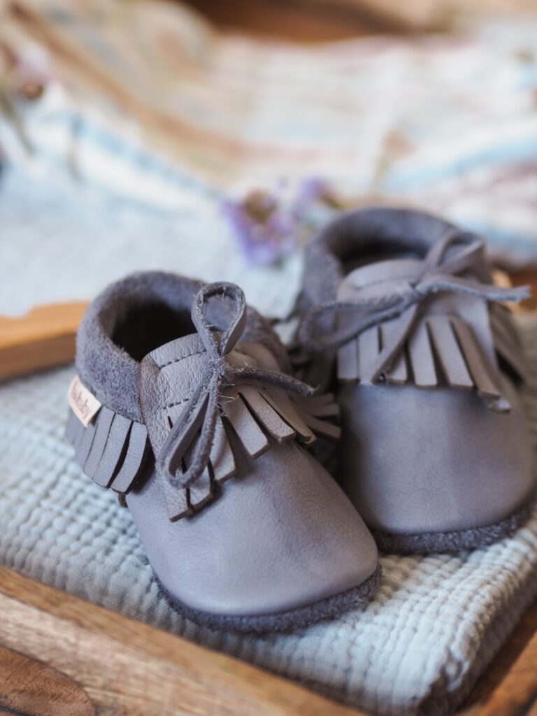 Mehki otroški čevlji Baobaby, Moccasin sivi