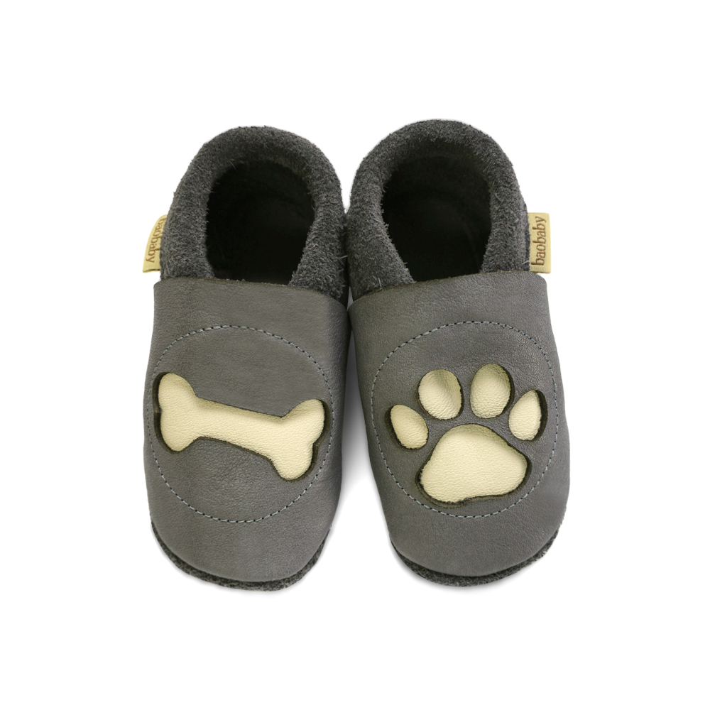 Baobaby soft baby shoes, Paw grey